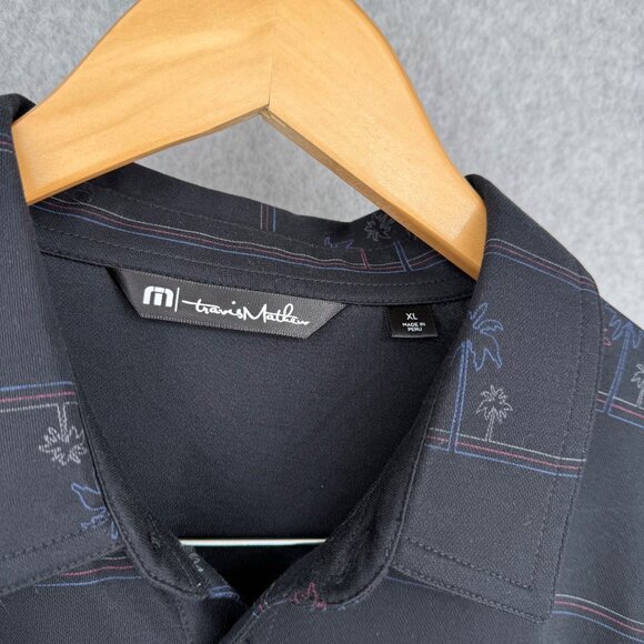 Travis Mathew Mens Honopu Golf Polo Shirt Size XL Black Palm Tree Stripe EUC - Picture 4 of 10
